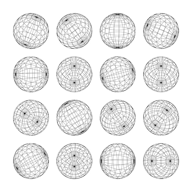 Formas de marco de alambre alineadas esfera malla de perspectiva d cuadrícula baja elementos poli geométricos retro futuristas