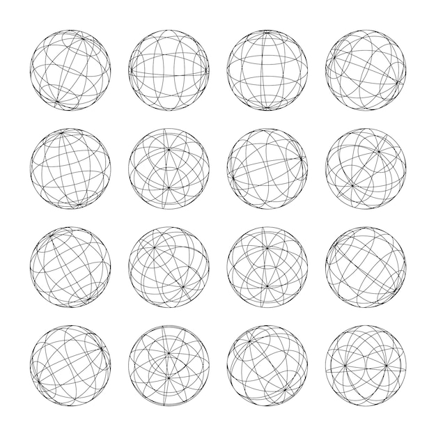Formas de marco de alambre alineadas esfera malla de perspectiva d cuadrícula baja elementos poli geométricos retro futuristas