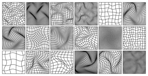Formas de marco de alambre alineadas malla de perspectiva d cuadrícula baja elementos poli geométricos diseño retro futurista