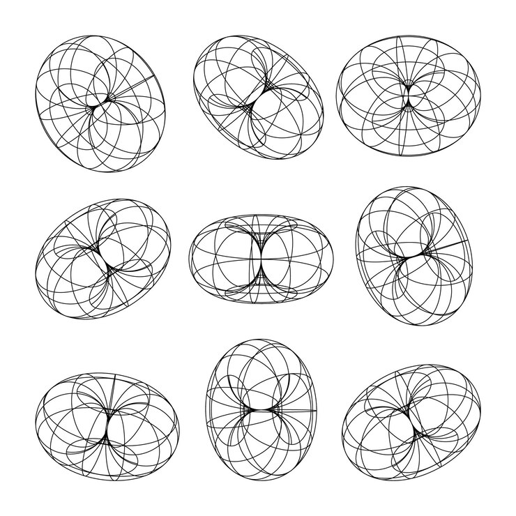 Vector formas de marco de alambre torus alineado cuadrícula de malla perspectiva 3d elementos poli geométricos bajos elementos de diseño futurista retro y2k vaporwave y estilo de onda sintética ilustración vectorial