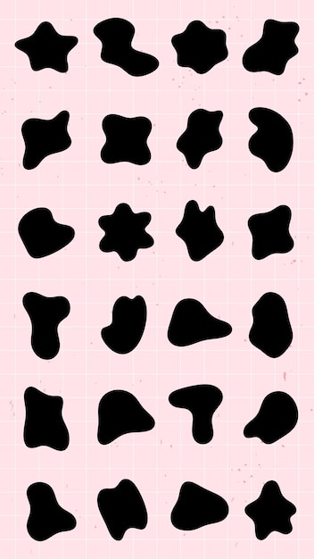 Formas negras abstractas en un fondo de cuadrícula rosa Formas orgánicas varían en forma creando un patrón moderno lúdico Ideal para arte de diseño y proyectos creativos Conjunto vectorial de formas negras