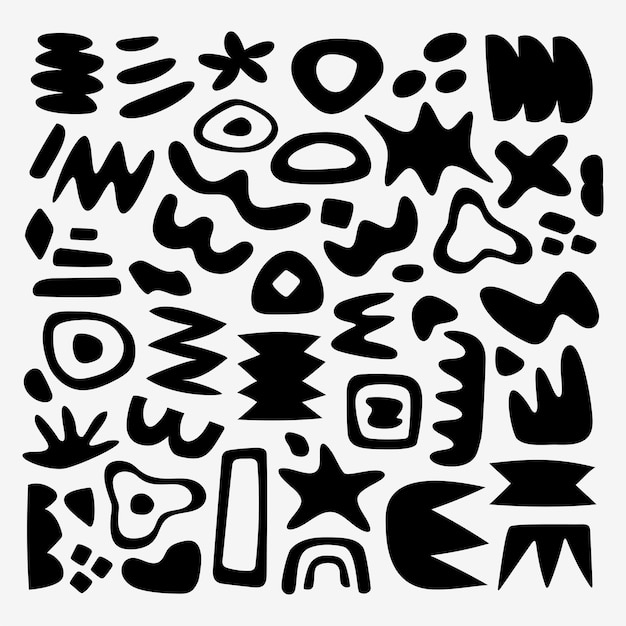 Formas negras abstractas sobre un fondo blanco Varias formas geométricas y orgánicas Diseños abstractos en negras audaces Formas y patrones abstractos únicos Conjunto vectorial blanco y negro