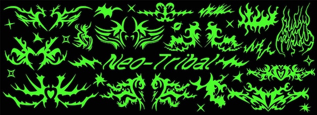 Las formas neo tribales de Yk establecen formas étnicas abstractas en elementos cibernéticos modernos de estilo gótico para tatuajes