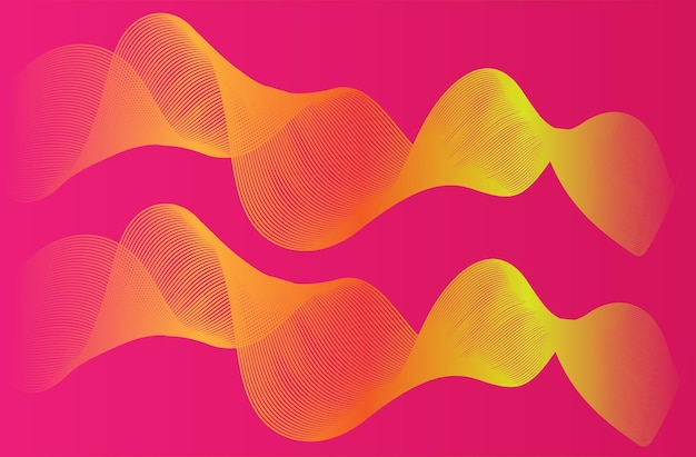 Formas de onda abstractas amarillas y naranjas vibrantes en un fondo rosa Líneas dinámicas de flujo moderno