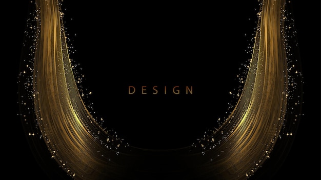 Formas onduladas con textura dorada con brillo y oropel sobre diseño negro