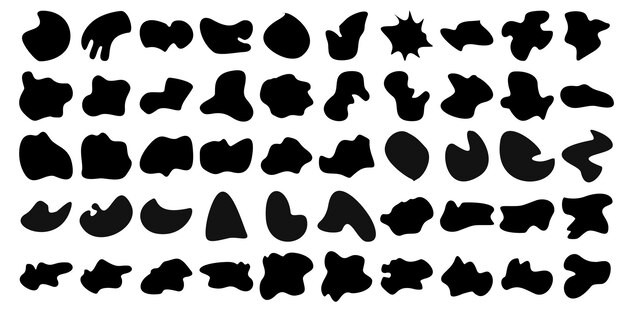 Formas orgánicas dibujadas a mano Forma líquida y fluida Símbolo negro Conjunto 50