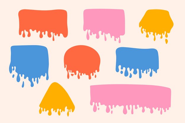 Formas orgánicas vectoriales con líquido que gotea cuadros de texto dibujados a mano gotas líquidas coloridas que fluyen