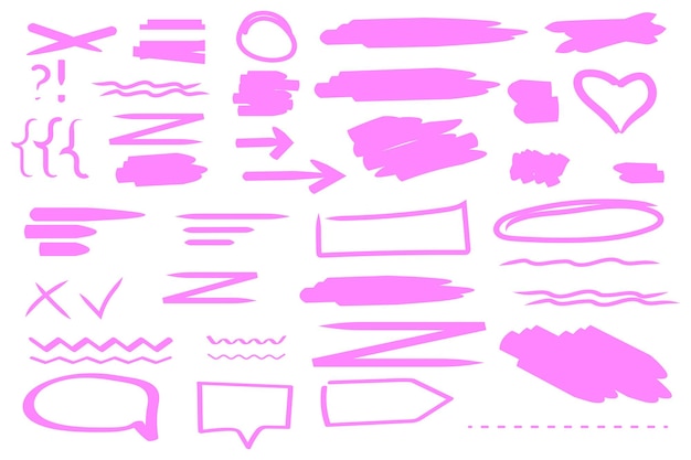Formas de pincel rosa rosa sobre fondo blanco Conjunto de fondo abstracto Color pastel Imagen de stock Ilustración vectorial