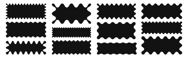 Formas rectangulares con bordes ondulados en zigzag marcos garabateados para etiquetas pancartas etiquetas sellos vieiras