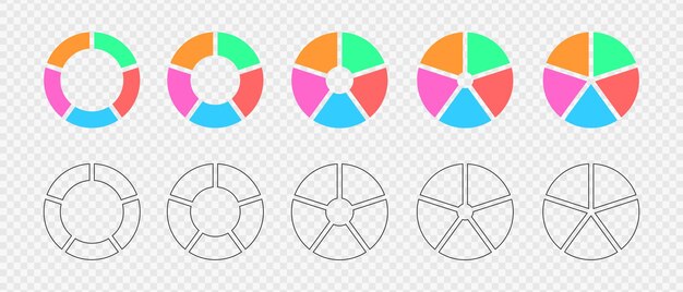 Formas redondas cortadas en seis partes iguales conjunto de gráficos de anillos ruedas infográficas divididas en 6 secciones