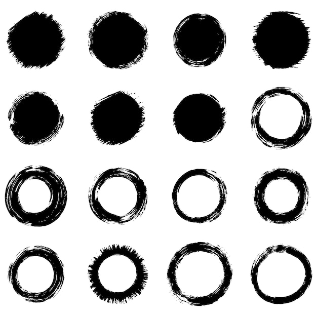 Formas redondas grunge negras Golpes de pincel marcos elementos marcos para el diseño Vector aislado en blanco