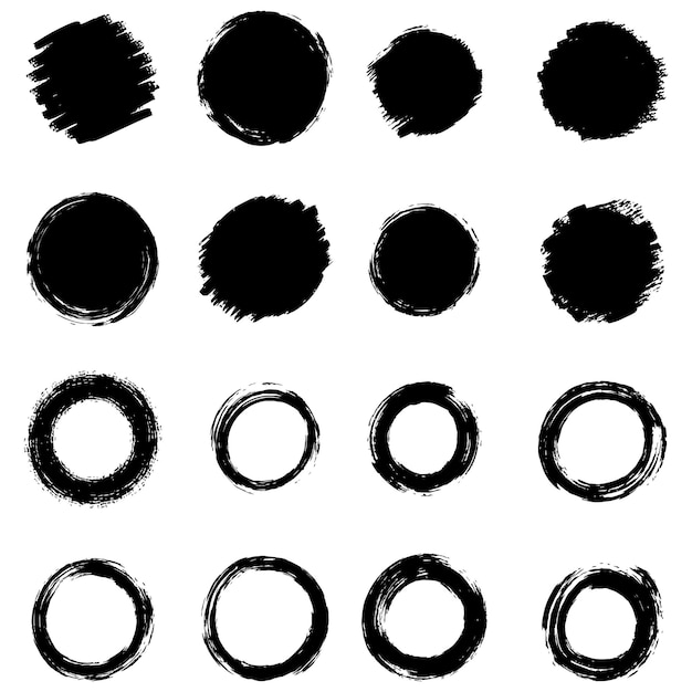 Formas redondas grunge negras Golpes de pincel marcos elementos marcos para el diseño Vector aislado en blanco