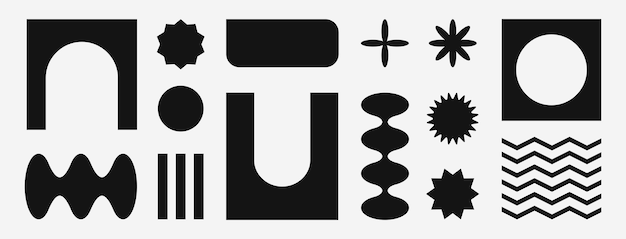 Formas retro abstractas formas y figuras brutales básicas en la estética del Y2K pegatinas vintage logotipos