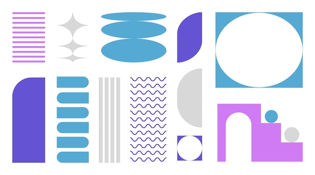 Formas retro abstractas marcos y símbolos formas básicas brutales y figuras en la estética Y2K vintage