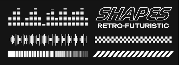 Formas retrofuturistas de sonido y elementos visuales