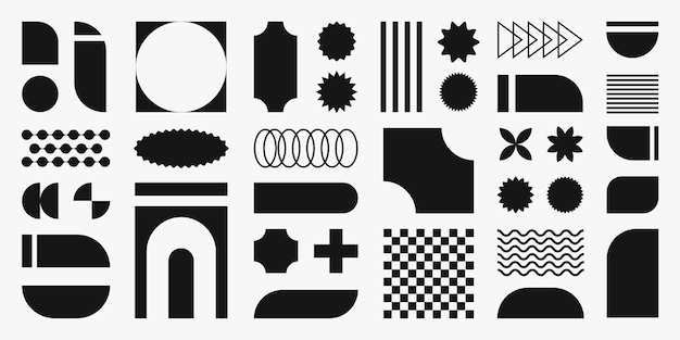 Formas sólidas retro abstractas formas básicas negras brutales y figuras en la estética Y2K pegatinas vintage