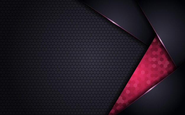 Formas superpuestas 3D abstractas Fondo hexagonal texturizado oscuro moderno con línea rosa brillante