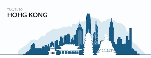 Las formas y el texto de la silueta del paisaje de Hong Kong