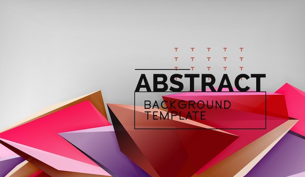 Formas triangulares geométricas en 3D, colores de fondo abstractos, triángulos, composición en un fondo gris, papel tapiz conceptual de negocios o de tecnología.