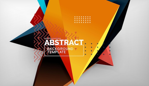 Formas triangulares geométricas en 3D, colores de fondo abstractos, triángulos, composición en un fondo gris, papel tapiz conceptual de negocios o de tecnología.