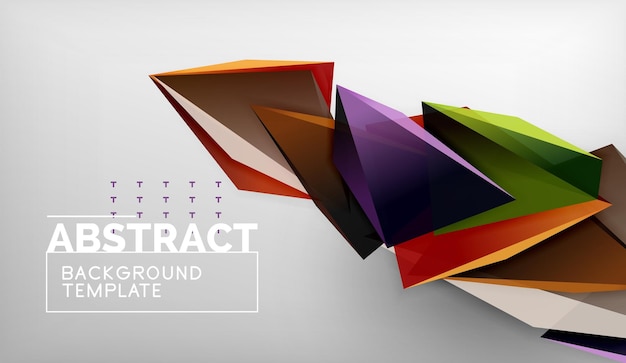 Formas triangulares geométricas en 3D, colores de fondo abstractos, triángulos, composición en un fondo gris, papel tapiz conceptual de negocios o de tecnología.