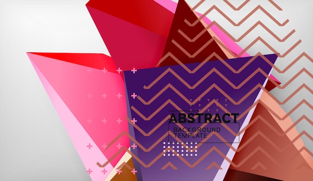Formas triangulares geométricas en 3D, colores de fondo abstractos, triángulos, composición en un fondo gris, papel tapiz conceptual de negocios o de tecnología.