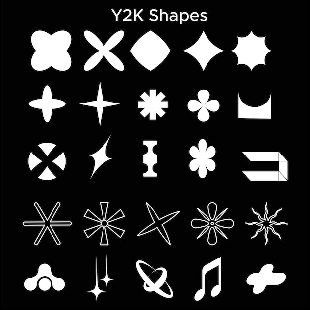 Formas de vector libre Y2K dentro del fondo negro