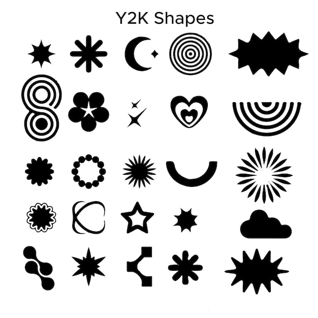 Formas de vector Y2K libres dentro de un fondo blanco