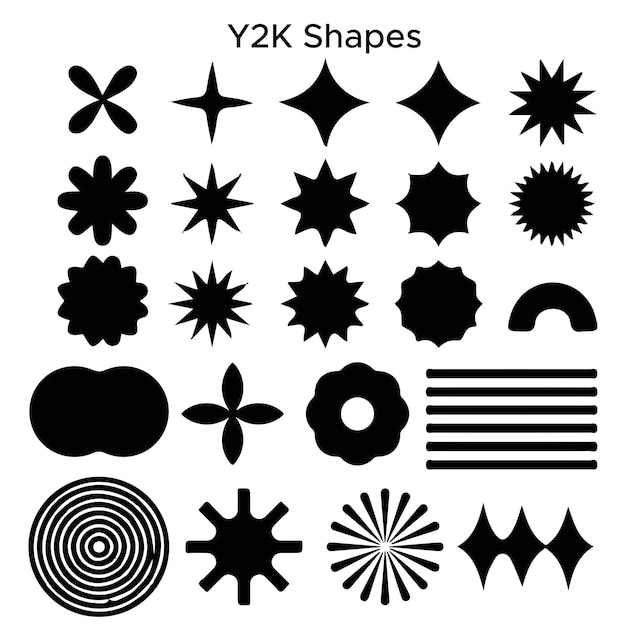Formas de vector Y2K libres dentro de un fondo blanco