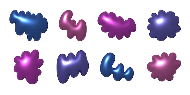 Formas vectoriales de garabateo metálico en 3D Elementos de decoración cromados de renderizado de moda
