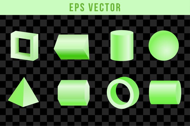 Formas verdes geométricas 3D en vectores aislados de moda eps 10