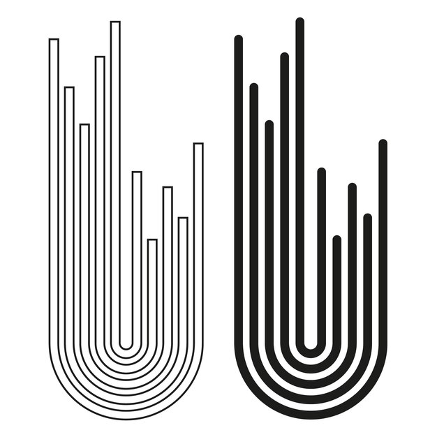 Formas verticales en U Patrón de contorno de línea Estructura abstracta vectorial Gráfico blanco y negro