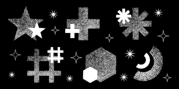 Formas Y2K hechas de puntos formas y formas geométricas simples objetos retro decorativos vectoriales