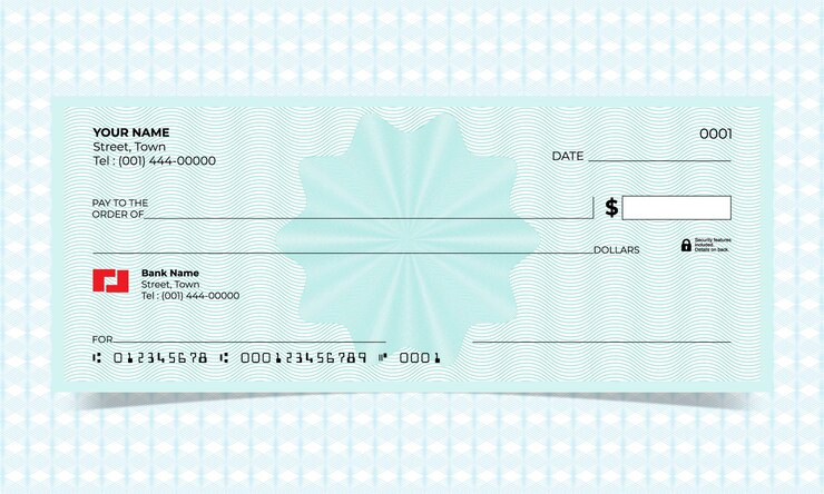Formato de vector de diseño de cheque bancario de cheque en blanco con un diseño de líneas entrecruzadas