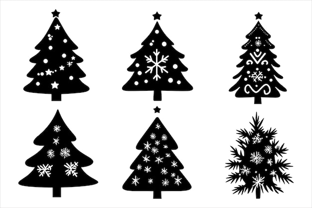 Formato vectorial de la colección de iconos del árbol de Navidad negro