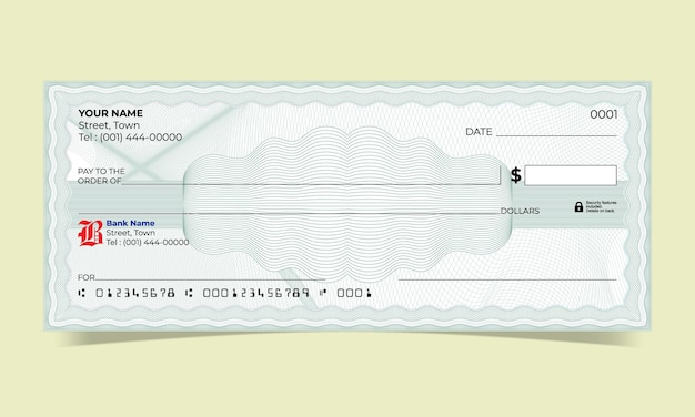 Formato vectorial de diseño de cheque bancario en blanco