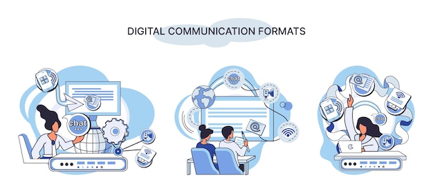 Formatos de comunicación digital metáfora contenido datos en línea y transmisión de medios sociales Resumen moderno suministro de noticias y conexión a sitios web Software de fuente abierta conversación unificada tecnología moderna