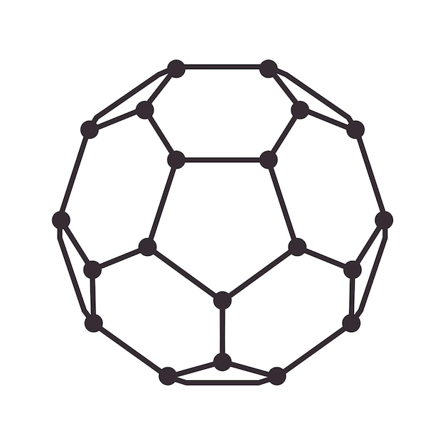 fórmula de buckyball molécula de átomo forma de bola hexagonal concepto de investigación ciencia de la química