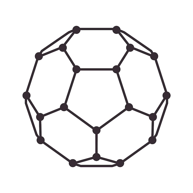 Vector fórmula de buckyball molécula de átomo forma de bola hexagonal concepto de investigación ciencia de la química