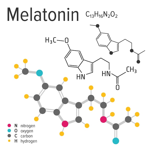 Fórmula química de la molécula de melatonina vectorial