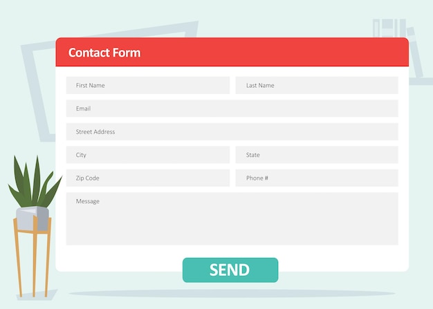 Vector formulario de contacto con campos y botón enviar