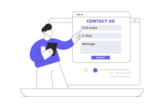 Formulario de contacto con nosotros en la pantalla del portátil Soporte al cliente Servicio al cliente en línea Soporte a la mesa de ayuda web