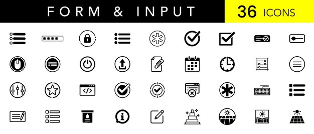 Amp Formulario Entrada Línea Arte Icon Set Contorno Mínimo Iconos vectoriales de campos Controles e Interacción del usuario