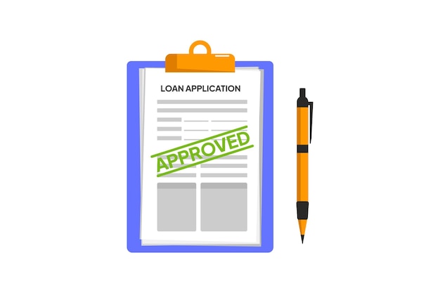 Formulario de solicitud de préstamo aprobado Concepto bancario y de crédito Diseño de pisos vectoriales aislados