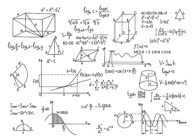 Fórmulas de geometría dibujadas a mano Educación del conocimiento de la ciencia.