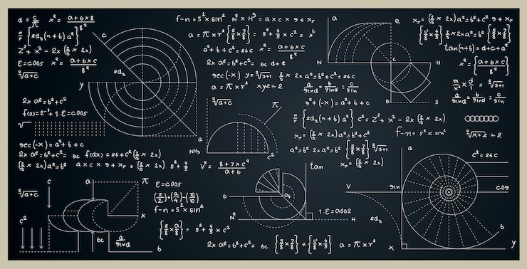 Vector fórmulas matemáticas y científicas para encontrar el área de un círculo en una pizarra