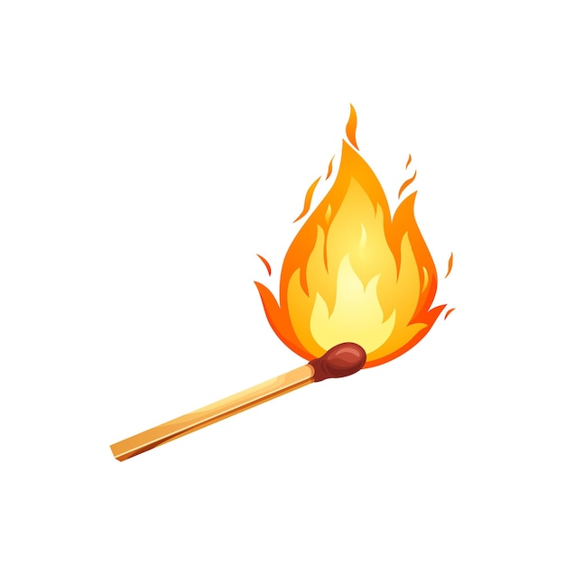 Fósforo quemado con fuego todo encender fósforo de madera dibujos animados seguridad aislado fondo blanco