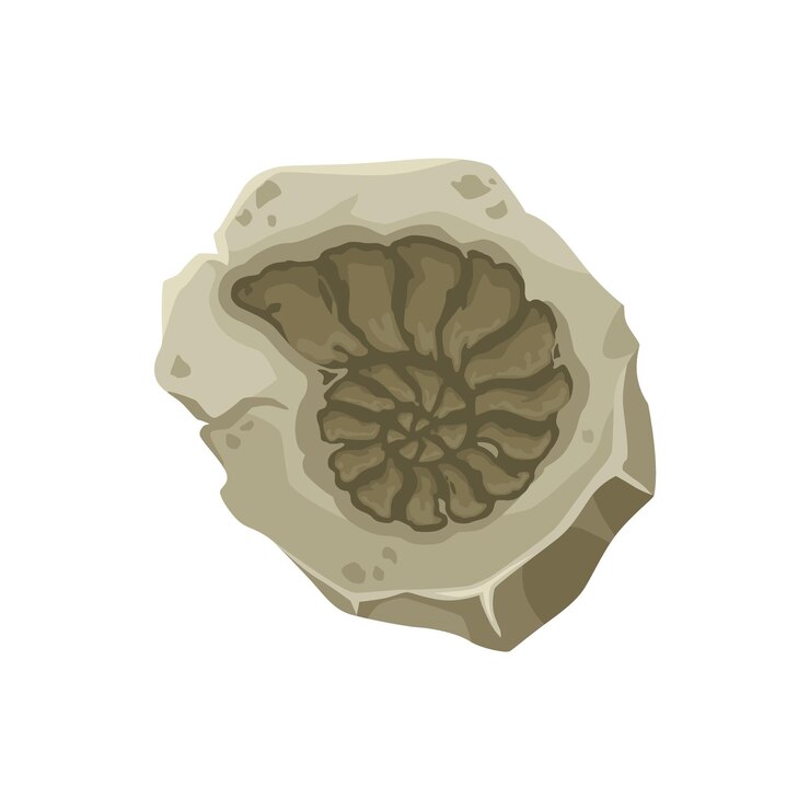 Vector fósil de concha de mar, antigua huella de nautilus de piedra