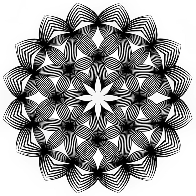 una foto en blanco y negro de un diseño en forma de estrella con líneas en negro y blanco