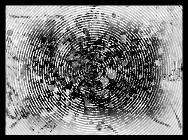 una foto en blanco y negro de una gota de agua en el medio de un marco grunge de círculo